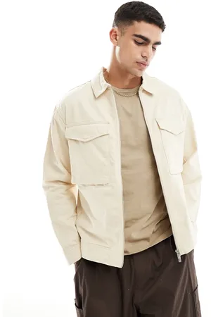 JACK & JONES Premium twill jacket with utility pockets in beige