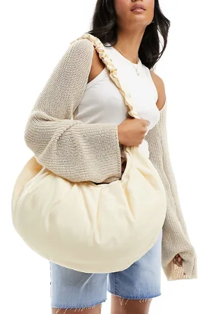 Glamorous Ruched nylon oversized shoulder bag in off