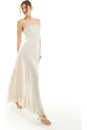TFNC Bridesmaid satin cami strap maxi dress in champagne