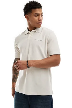 Lyle & Scott Towelling embroidered logo polo in beige