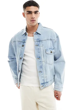 JACK & JONES Boxy fit denim jacket with front pocket in light wash