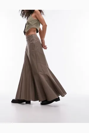 Topshop Tiered Disjointed Midi Skirt in Taupe