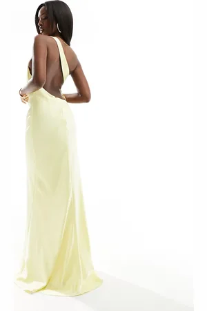 Jarlo One shoulder satin maxi dress in lemon