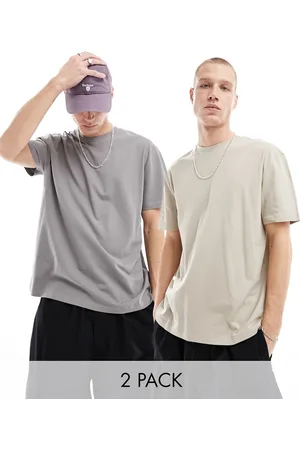 ASOS 2 pack relaxed fit t-shirt in taupe and grey