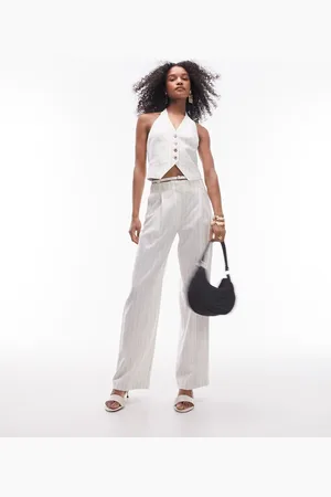 Topshop Co-ord stripe linen trouser in cream
