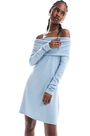 Monki Jersey mini dress with ruche off shoulder detail in
