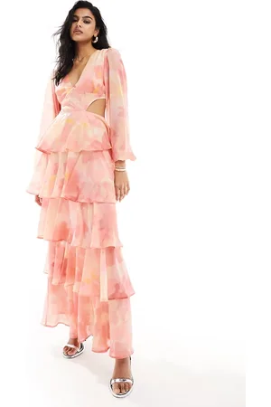 Pretty Lavish Balloon sleeve tiered midaxi dress in floral