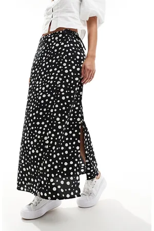 Monki Midi skirt with tie waist in with white dots
