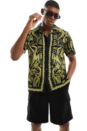 River Island Revere collar shirt in abstract palm print