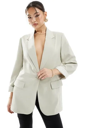 River Island Relaxed roll sleeve blazer in light