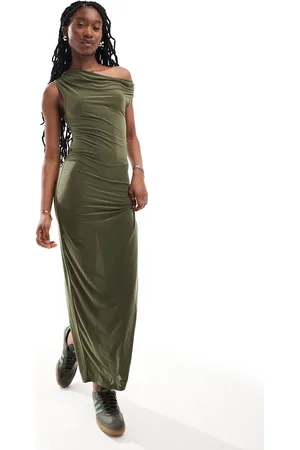 COLLUSION Drop shoulder maxi dress in khaki
