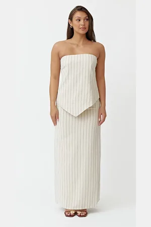 4th & Reckless Linen striped maxi skirt co-ord in beige