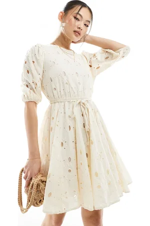 River Island Broderie godet mini dress