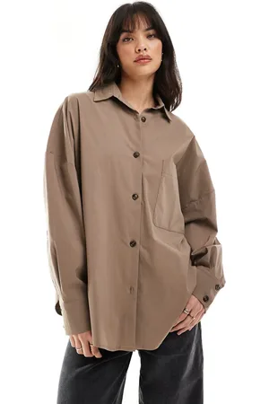 ASOS Premium oversized shirt in nylon blend fabric in camel