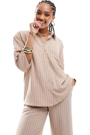 JDY Loose fit shirt co-ord in beige stripe