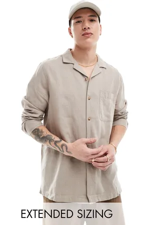ASOS Relaxed revere shirt in linen mixed with patched pocket in stone
