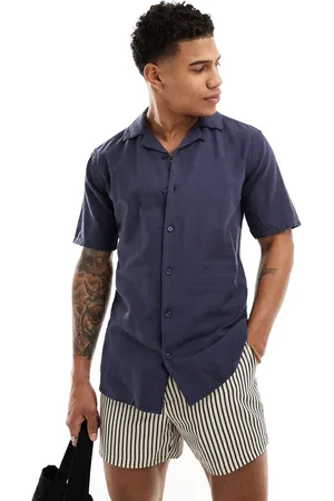 Only & Sons Linen mix revere collar shirt in