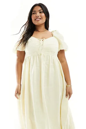 Forever New Puff sleeve midi dress in butter bean