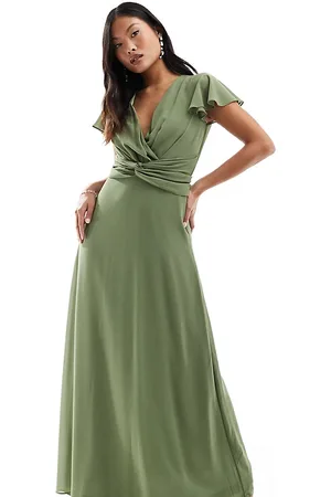 TFNC Bridesmaid wrap front maxi dress in dark
