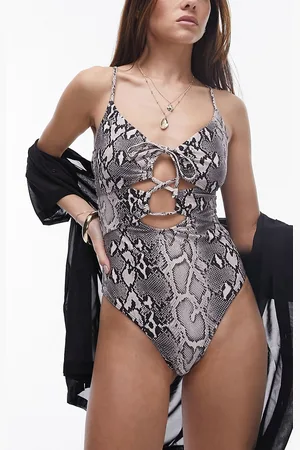 Topshop Cut out swimsuit in snake print