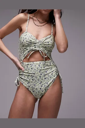 Topshop Cut out swimsuit in blue ditsy floral