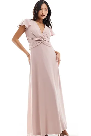 TFNC Bridesmaid wrap front maxi dress in soft