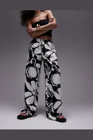 Topshop Straight leg satin abstract floral printed trouser in mono