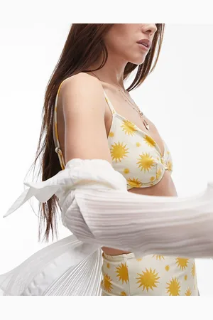 Topshop Underwire bikini top in sun print in white