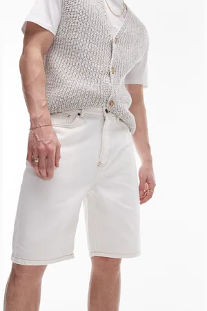 Topman Wide leg denim short in ecru
