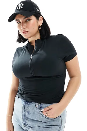 COLLUSION Plus funnel neck cap sleeve top in