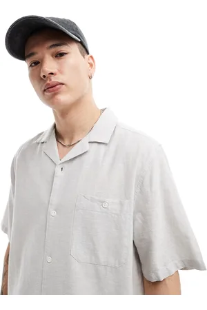 ASOS Relaxed linen blend shirt with revere collar in light