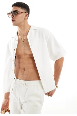 ASOS Boxy oversized linen blend shirt with revere collar in