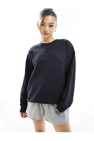 In The Style X Perrie Sian distressed wash Manhattan logo sweatshirt in charcoal