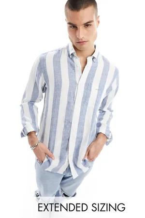 GANT Logo bold stripe linen shirt in /blue
