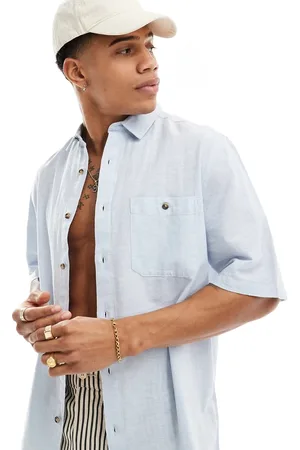 ASOS Relaxed linen blend shirt with square collar in pale