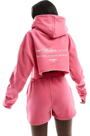 Sixth June Co-ord hooded cropped jersey sweat in