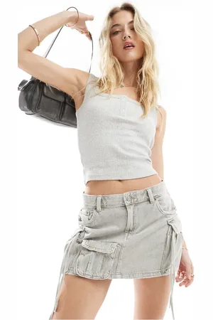 Pull&Bear Denim cargo detail mini skirt in washed