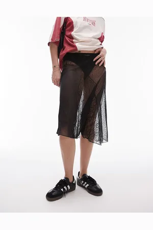 Topshop Sheer dobby mesh panelled 90s length skirt in