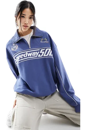 Cotton On Cotton On quarter zip sweatshirt in with speedway graphic
