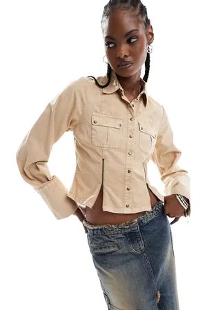 Reclaimed Western shirt in stone