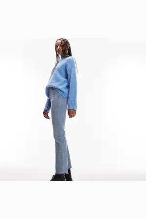 Topshop Cropped mid rise with raw hems straight jean in bleach