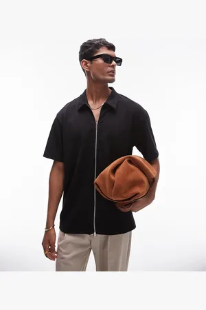 Topman Oversized fit zip through jersey polo in