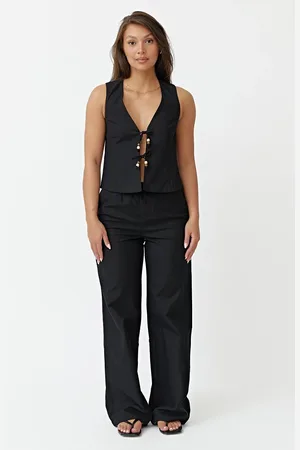 4th & Reckless Linen look wide leg trousers in