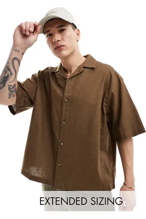 ASOS Boxy oversized linen blend shirt with revere collar in