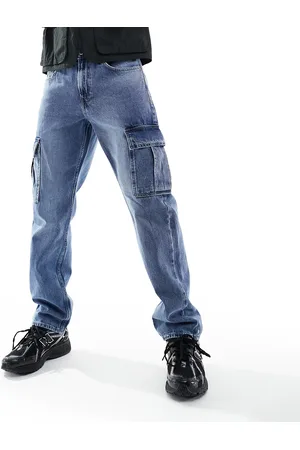 Only & Sons Edge straight fit cargo jean in mid wash