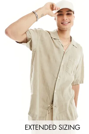 GANT Short sleeve garment dyed linen revere collar shirt relaxed fit in beige