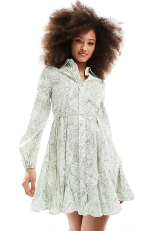 Style Cheat Rope tie mini dress in green print