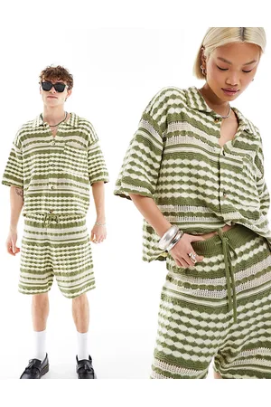Reclaimed Unisex knitted shirt in stripe crochet