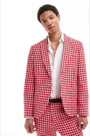 Twisted Tailor Houndstooth suit jacket in red and pink