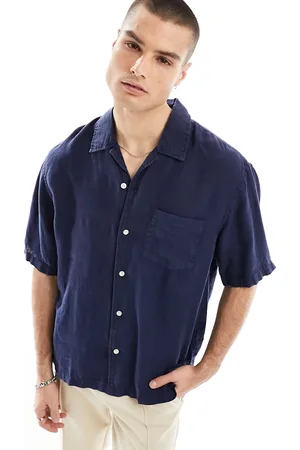 GANT Short sleeve garment dyed linen revere collar shirt relaxed fit in